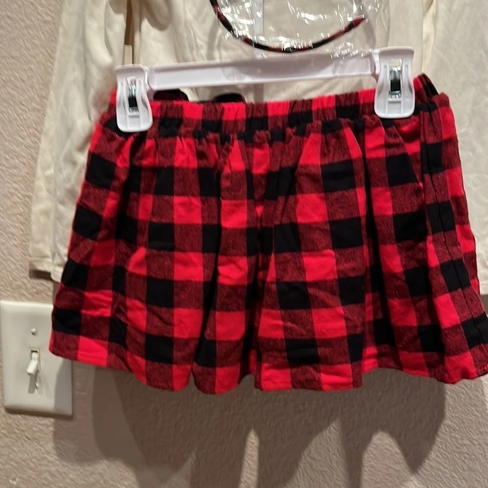 New Max Studio Girl’s Buffalo Plaid Check Heart 3 piece outfit NWT